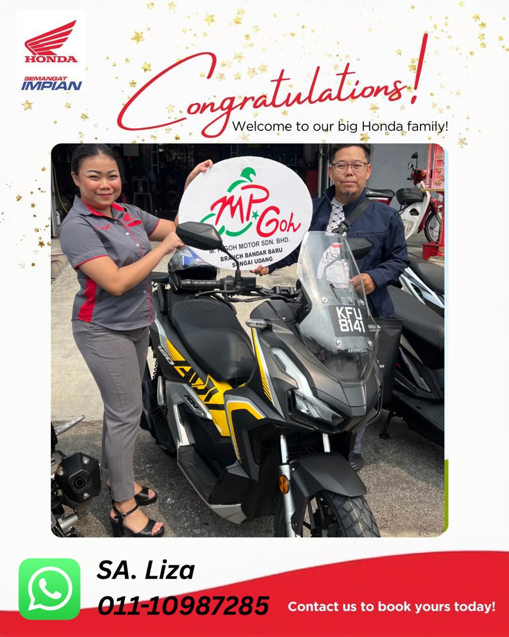 Pelanggan Honda ADV 160 bersama SA Liza di M.P. Goh Bandar Baru Sungai Udang