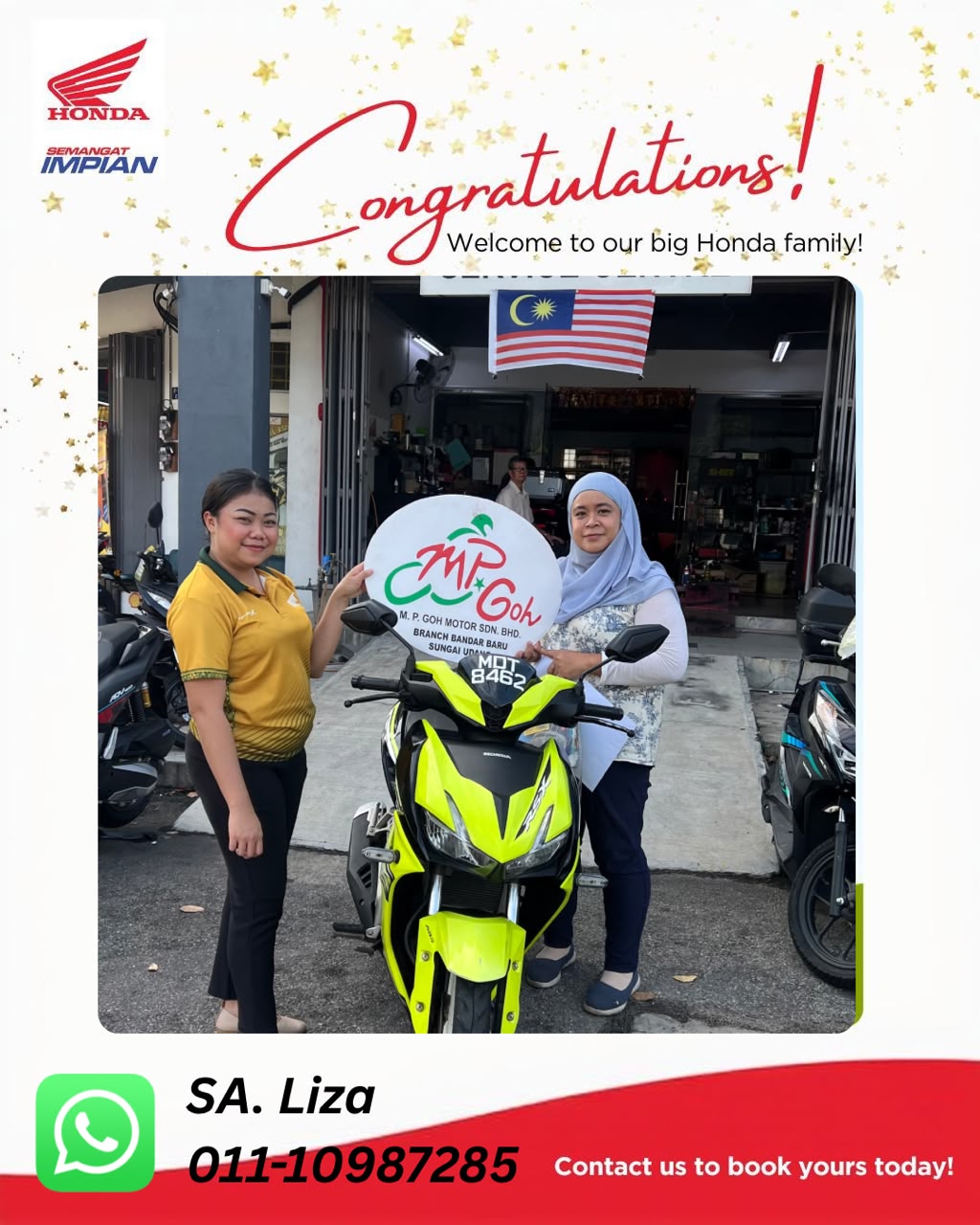 Pelanggan Honda Vario 160 bersama SA Liza di M.P. Goh Bandar Baru Sungai Udang