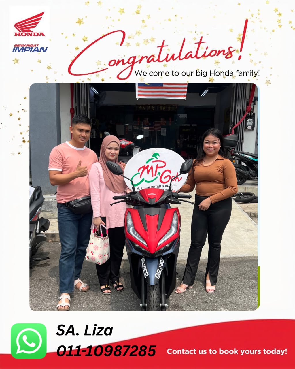Pelanggan Honda RS150R bersama SA Liza di M.P. Goh Bandar Baru Sungai Udang