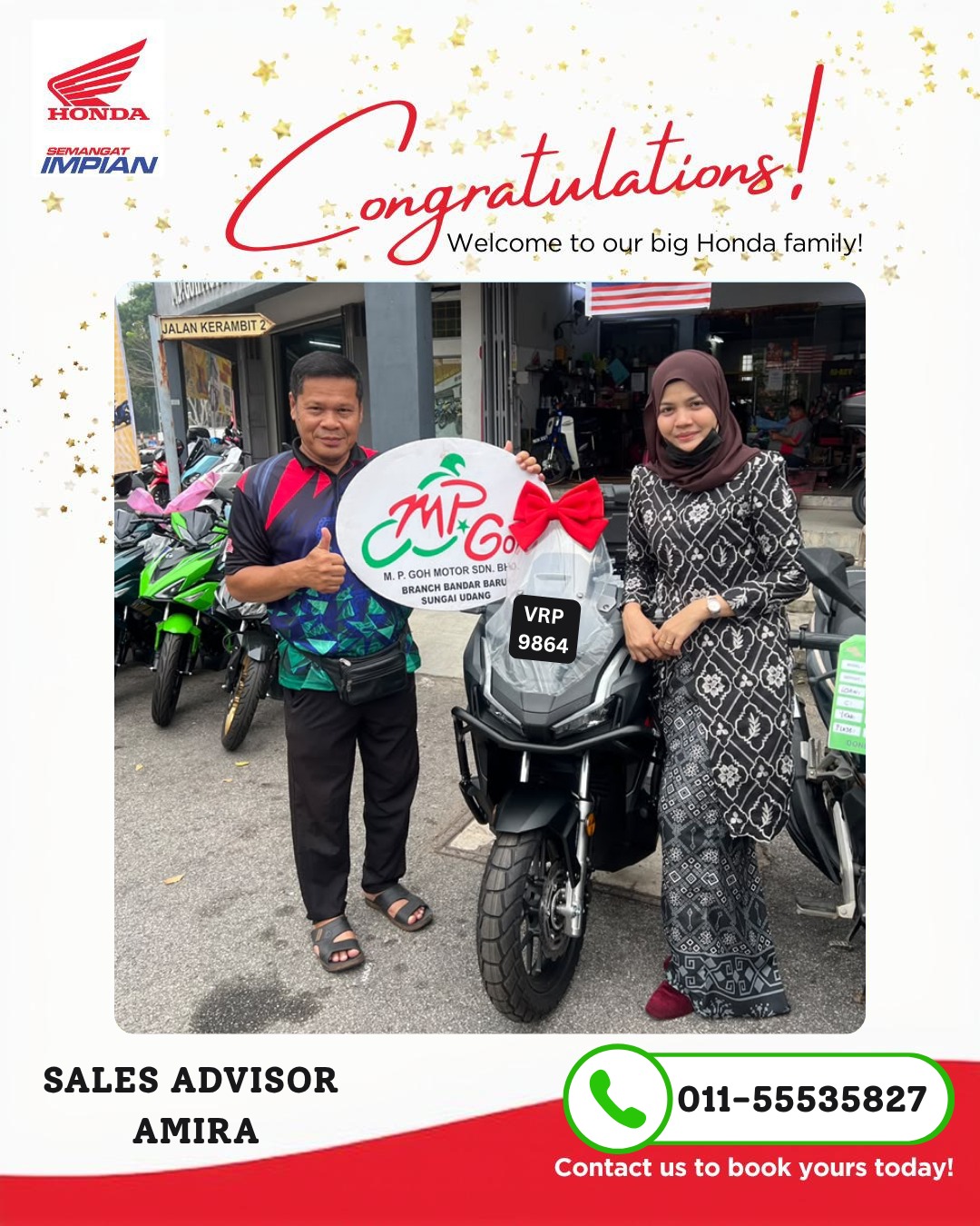 Pelanggan Honda ADV 160 bersama Amira di M.P. Goh Bandar Baru Sungai Udang