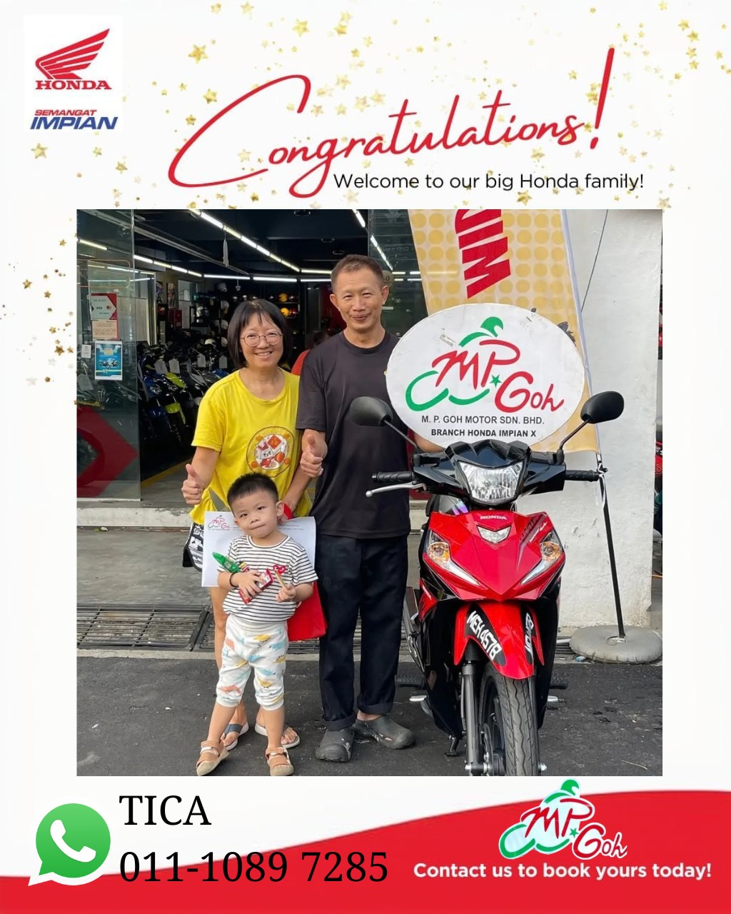 Keluarga pelanggan Honda Wave Alpha bersama pasukan Honda Impian-X